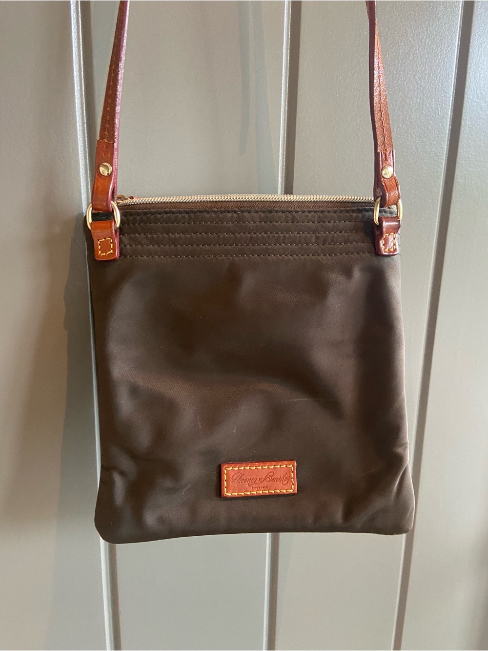 Dooney & Bourke Brown Nylon Crossbody with Tan Leather Trim